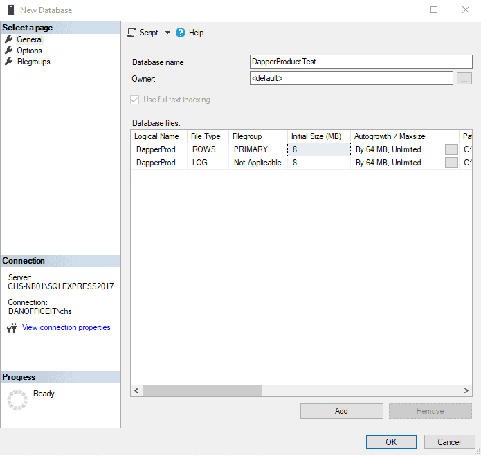 Create a new database in SSMS (SQL Management Studio)