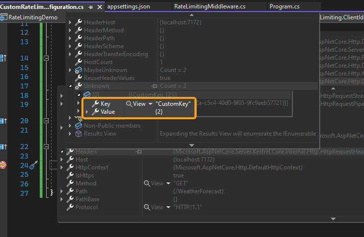 Visual Studio Breakpoint to inspect Custom Key from Header