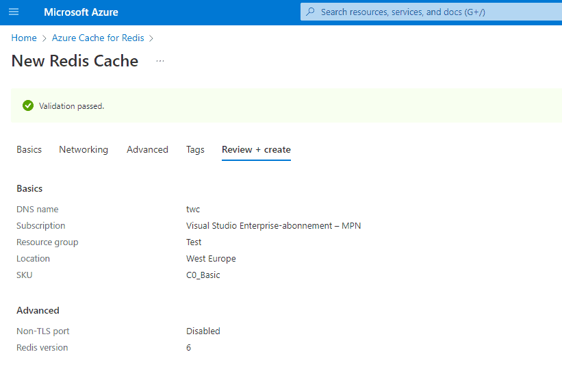 review + create azure redis cache, deploy azure redis cache, redish cache azure
