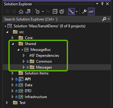 Visual Studio Solution Explorer, messagebus, messages